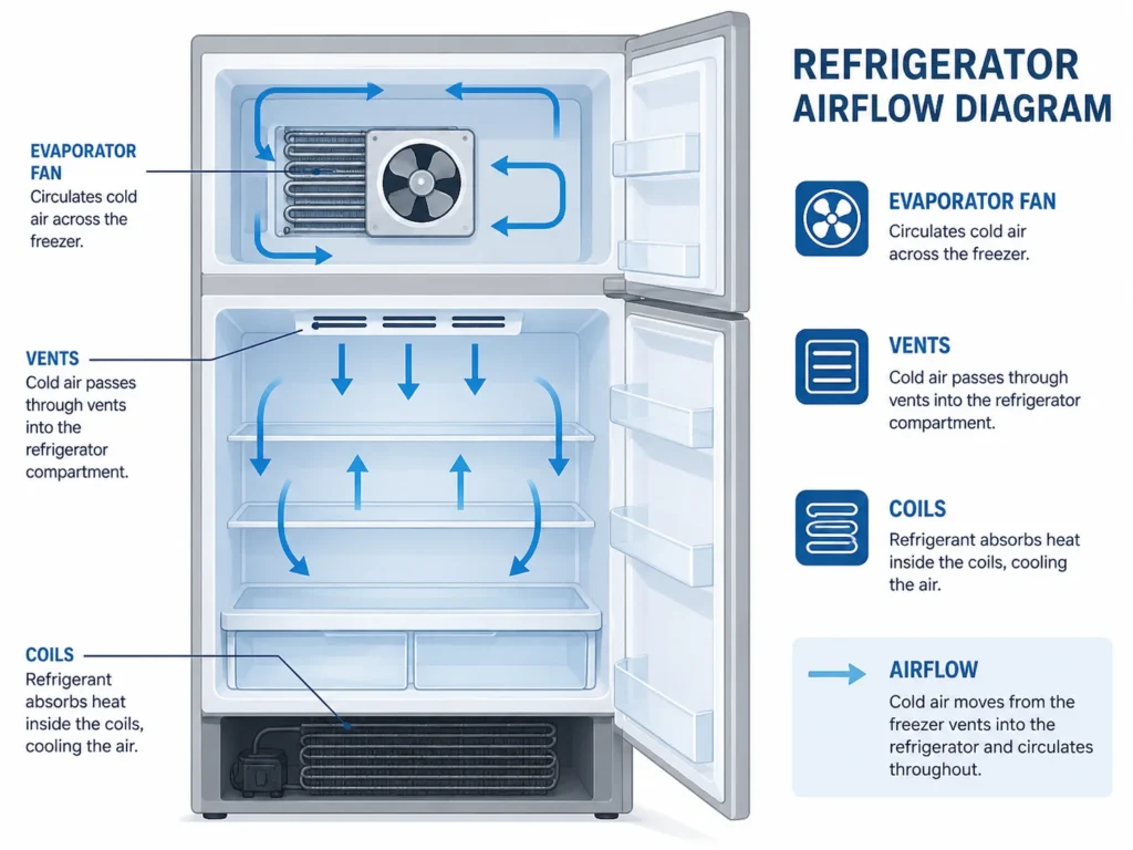 Refrigerator Not Cooling But Freezer Works? Here's Why 1 cold air flows from freezer to fridge compartment